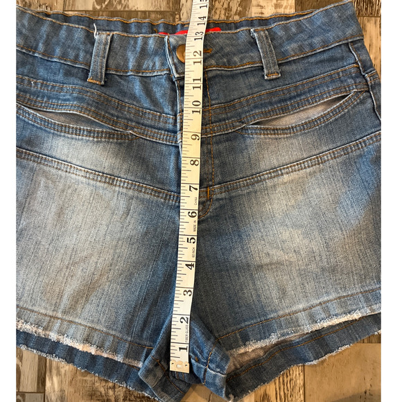 Y2K High Rise Distressed Slash Peek A Boo Pockets Denim Shorts 40 (US 8 -10) 90s - Picture 11 of 11